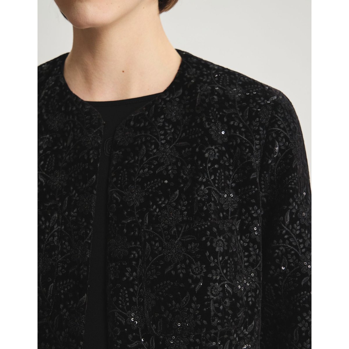 Manteau Rusalka brodé noir, INES DE LA FRESSANGE PARIS