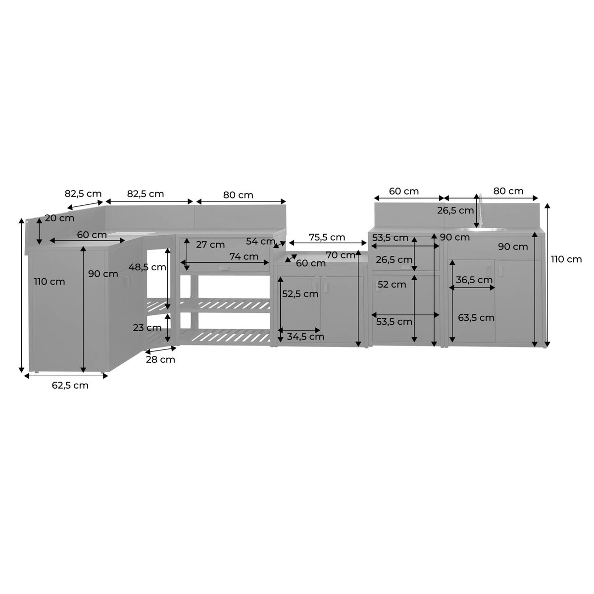Cuisine extérieure 6 modules acier THIRA 6 MODULES noir, SWEEEK