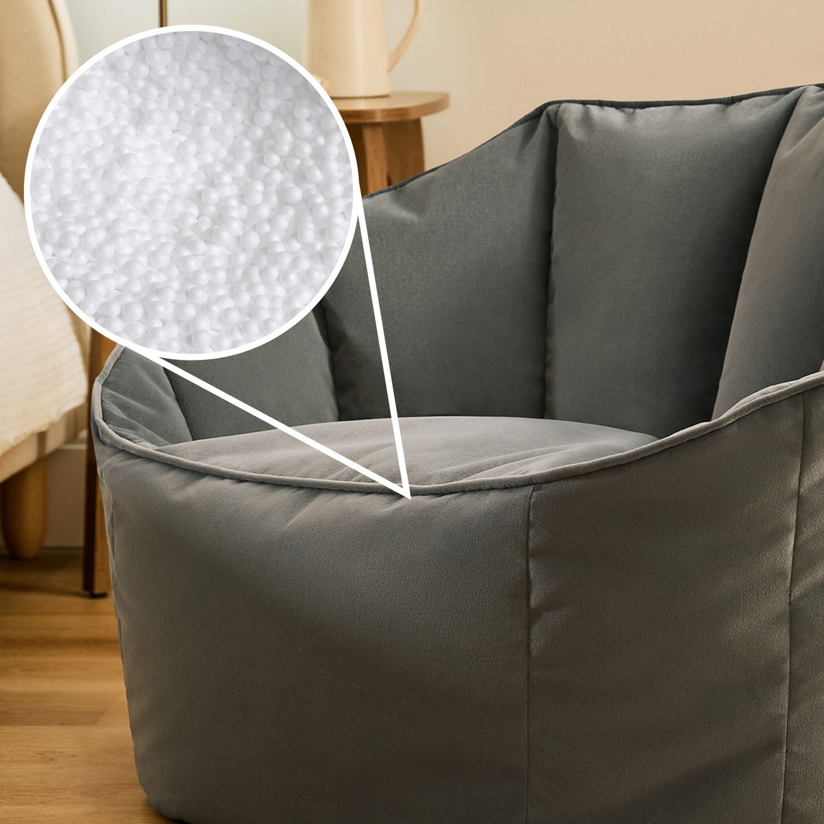 Pouf fauteuil coquillage en velours mat Oeko-Tex® - SIRENA gris anthracite, ICON