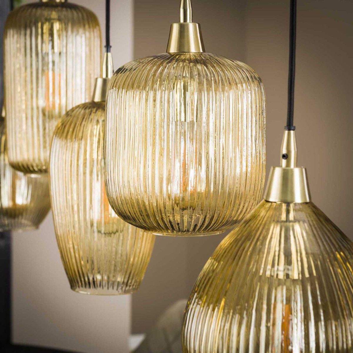 Suspension 5 globes en verre - AMBRE ambre, MATHI DESIGN