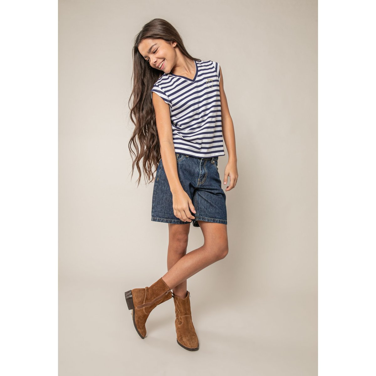 T-shirt fille en coton VAMIKA marine, DEELUXE