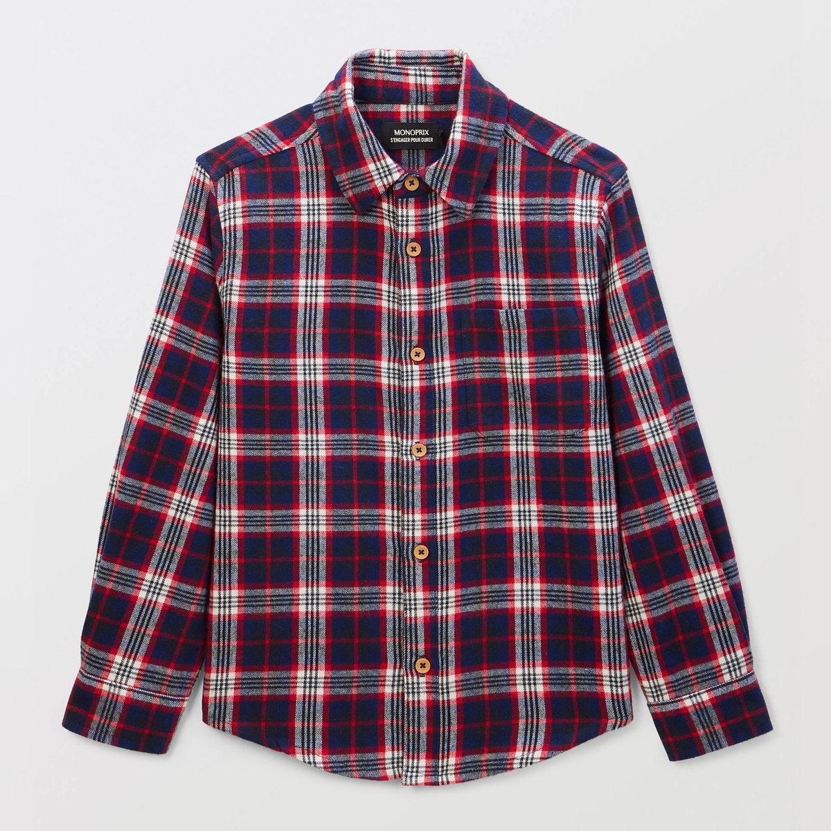 Chemise à carreaux en flanelle de coton BIO GOTS ombre bleue, MONOPRIX