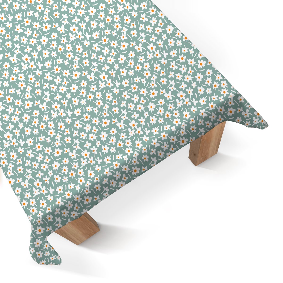 Nappe de table rectangulaire extra longue Petites fleurs fraîcheur Happy days vert, blanc, orange, ART FOR THE HOME