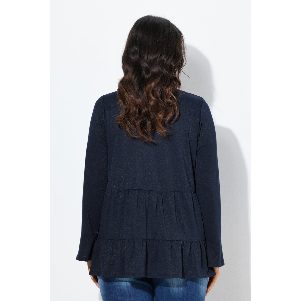 T-shirt à volants, tissu scintillant marine, ULLA POPKEN
