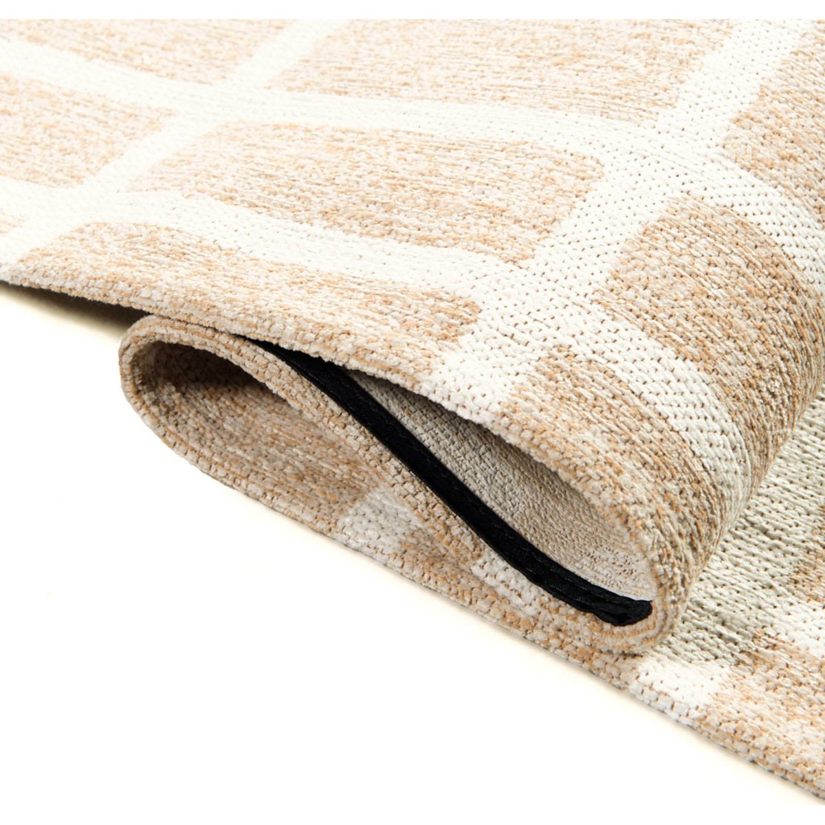 Tapis intérieur extérieur jacquard, CARO beige sable à lignes écru, RECOLLECTION
