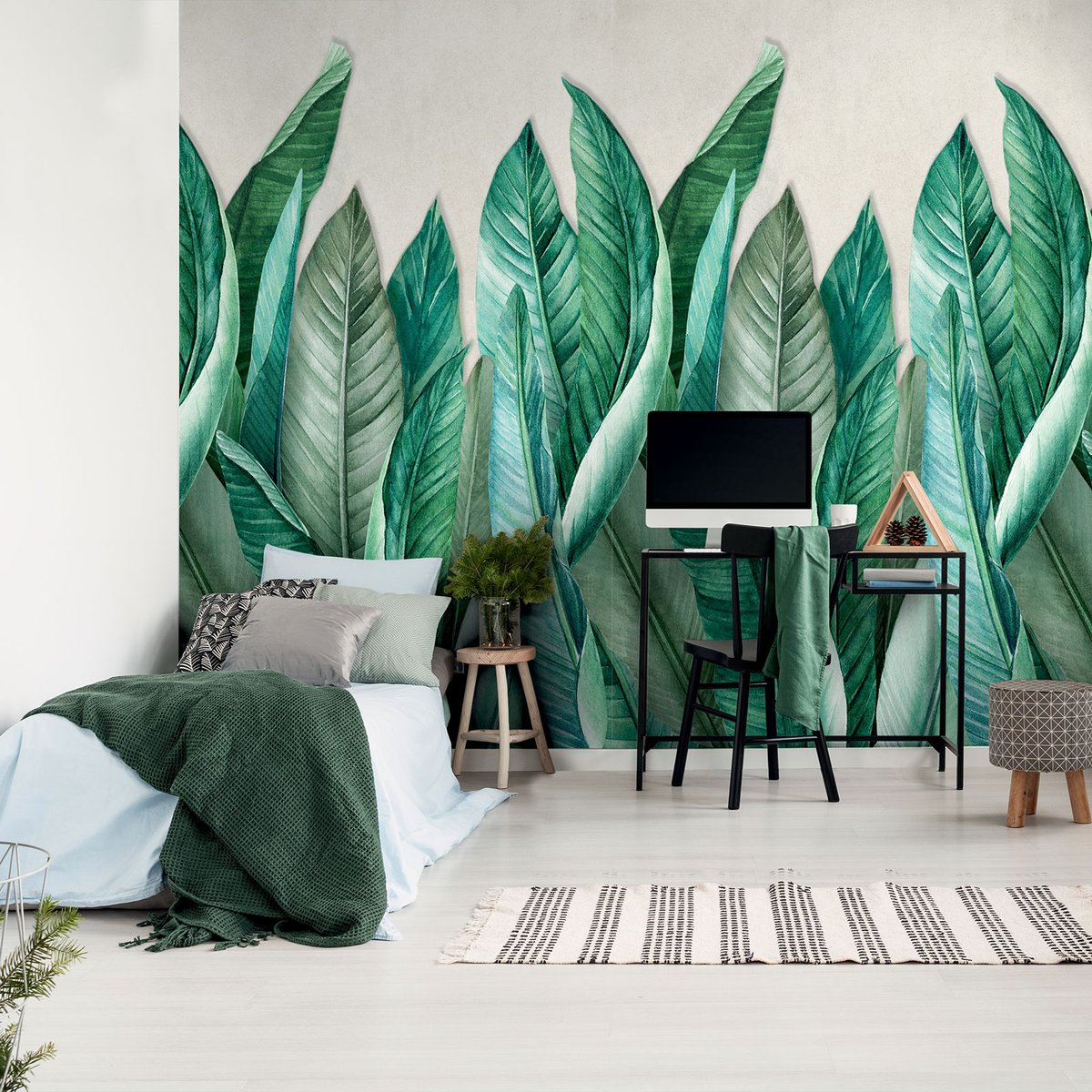 Papier peint feuilles de bananier vert, HEXOA