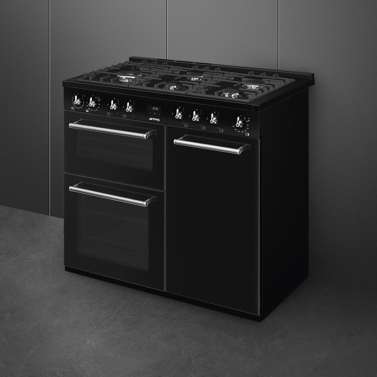 Piano de cuisson gaz 5 feux 100 cm noir noir brillant, SMEG