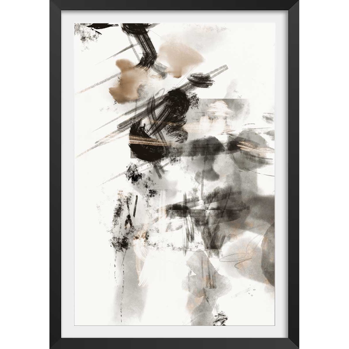 Affiche Chaos sauvage affiche + cadre en bois - noir, HEXOA
