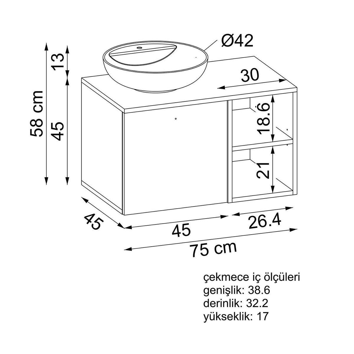 Meuble sous vasque + vasque ronde TIMA pin, PIER IMPORT