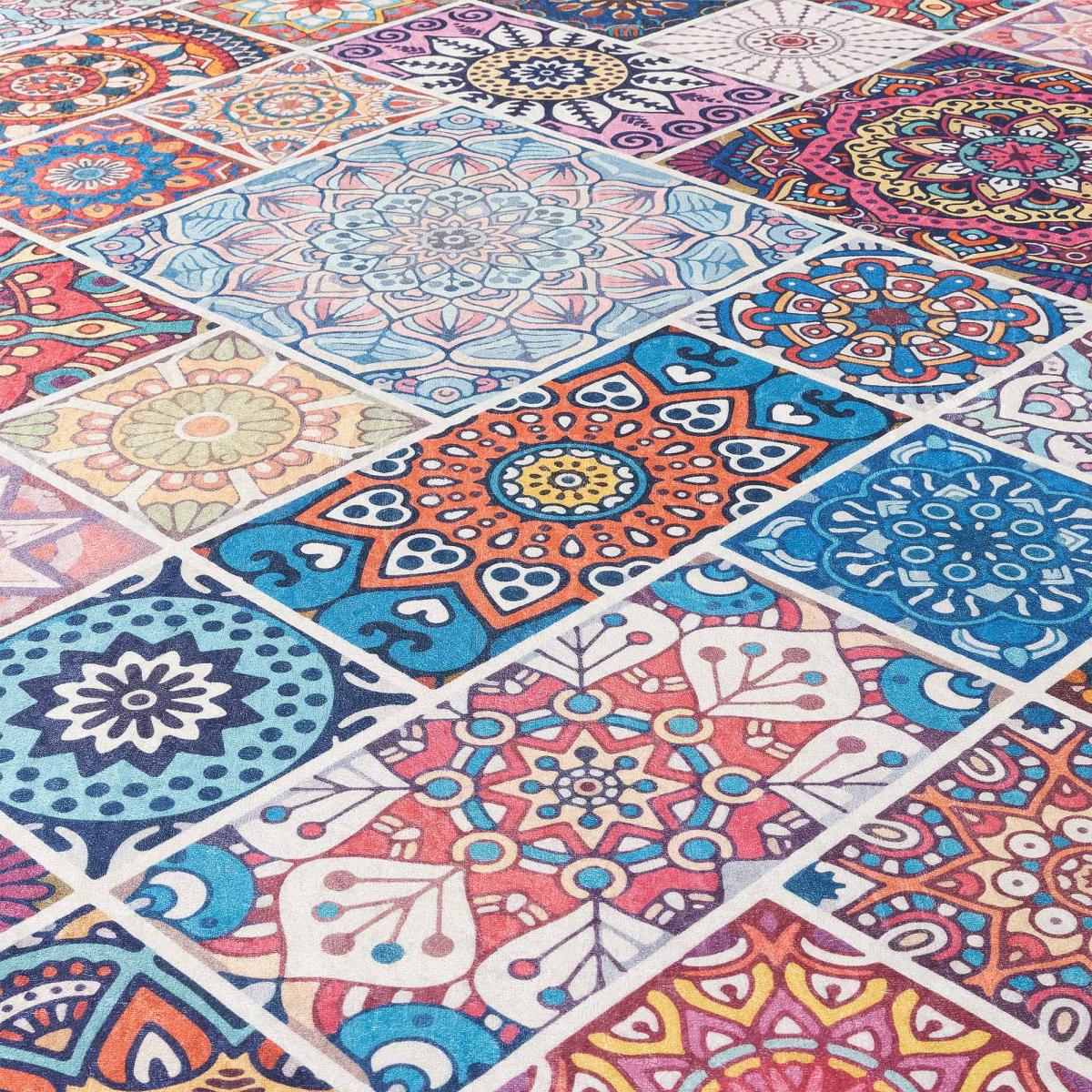 Tapis kilim à motif géométrique authentique, LYN11 BOHEME bleu, rouge, multicolore, UN AMOUR DE TAPIS