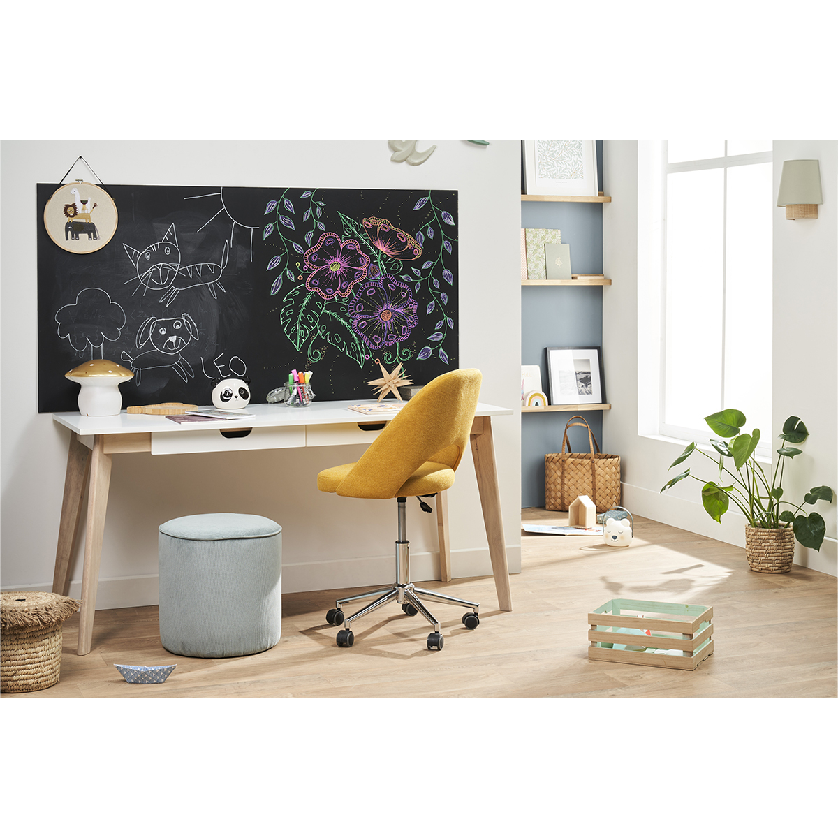 Bureau avec rangements 2 tiroirs scandinave blanc et bois clair L160 LEENA blanc, MILIBOO