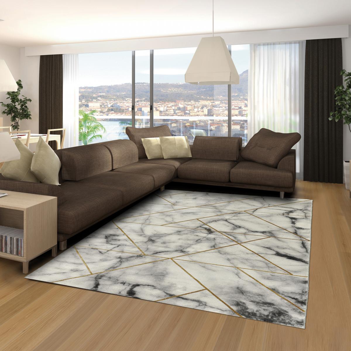 Tapis salon et chambre tissé motif abstrait MARBLI gris, or, UN AMOUR DE TAPIS