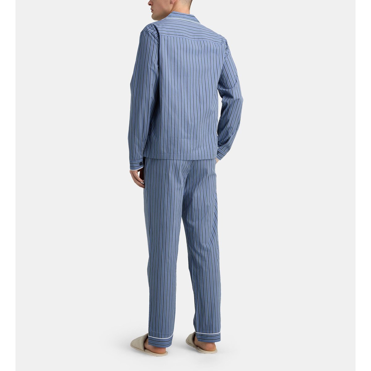 Pyjama long demo rayures popeline coton bio bleu, GALERIES LAFAYETTE