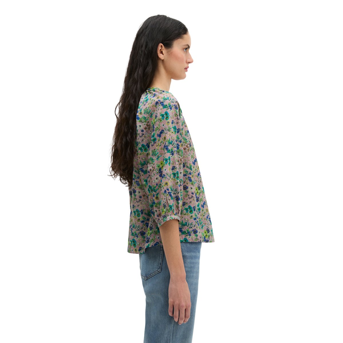 Blouse imprimée relaxed en voile de coton imprimé rose, MARC O'POLO
