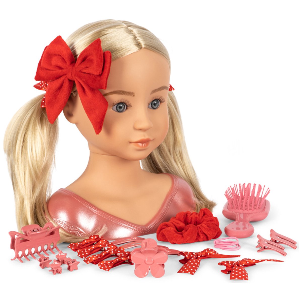 Tête à coiffer rouge, rose, beige, KONGES SLOJD