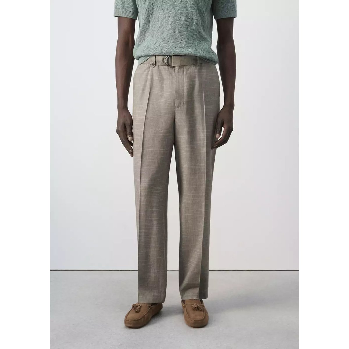 Pantalon mélange de lyocell et lin relaxed-fit gris vison, MANGO MAN