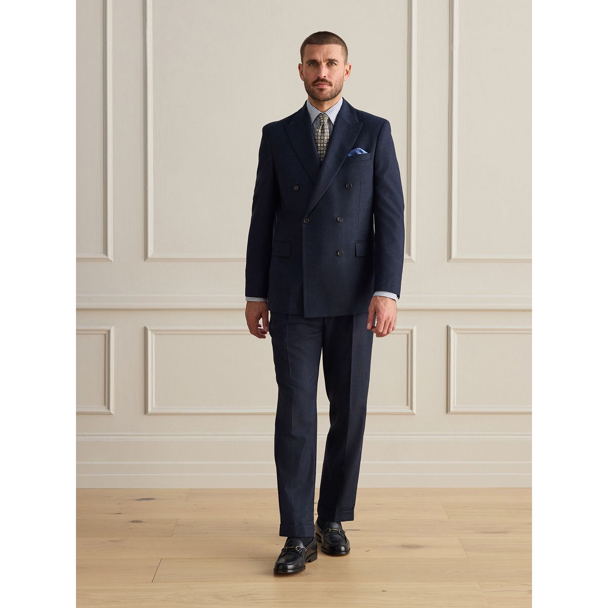 Pantalon de costume ajusté en laine/cachemire signature bleu marine, NEXT