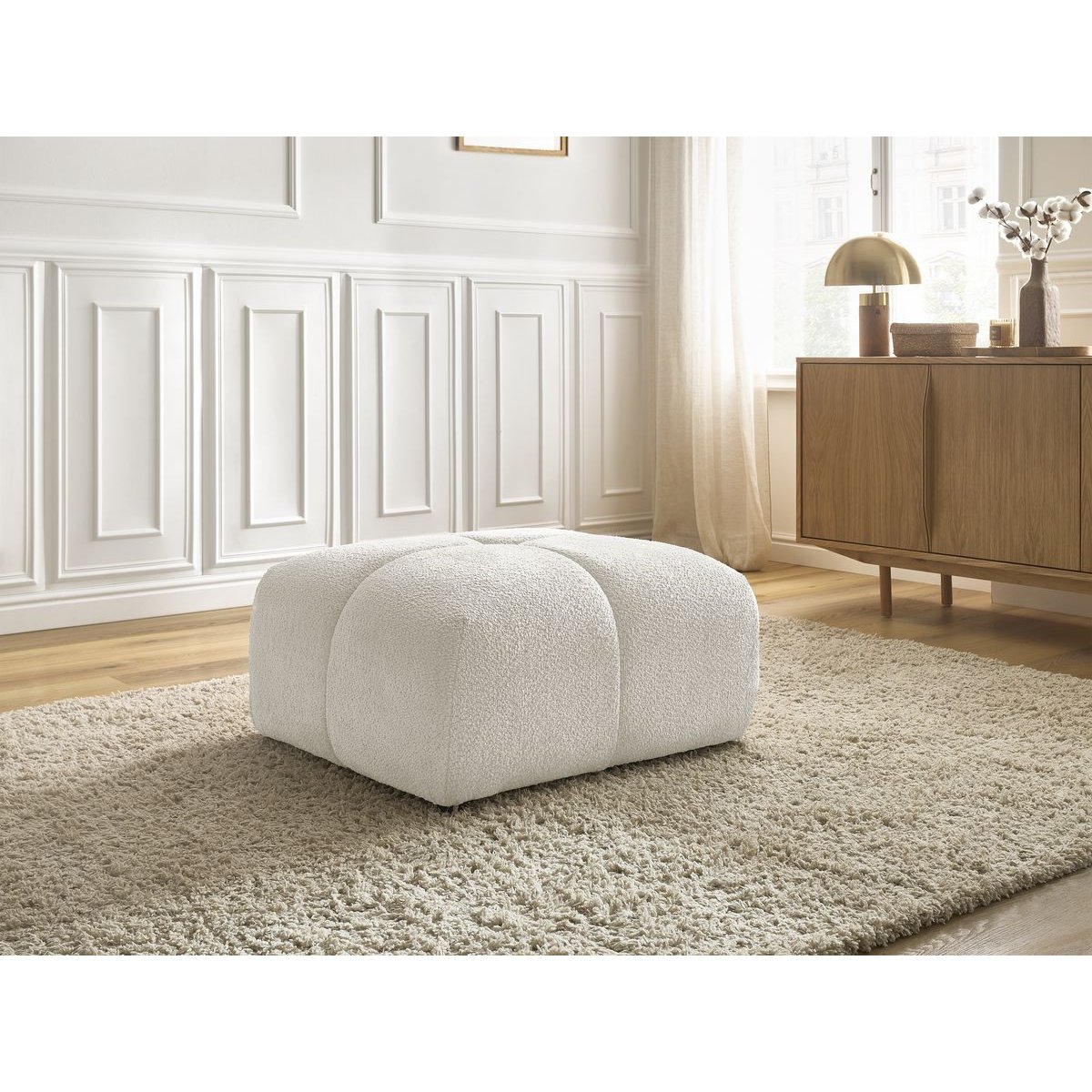Pouf tissu texturé, CRISTINA blanc, BOBOCHIC
