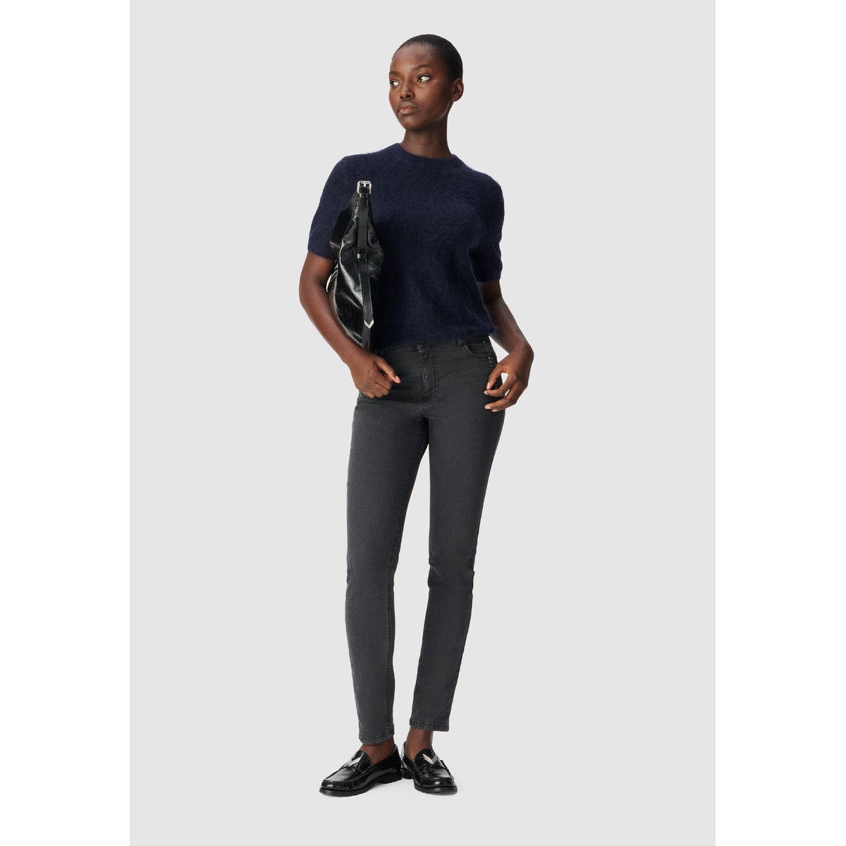 Jean slim taille haute clous NINA anthracite, IKKS