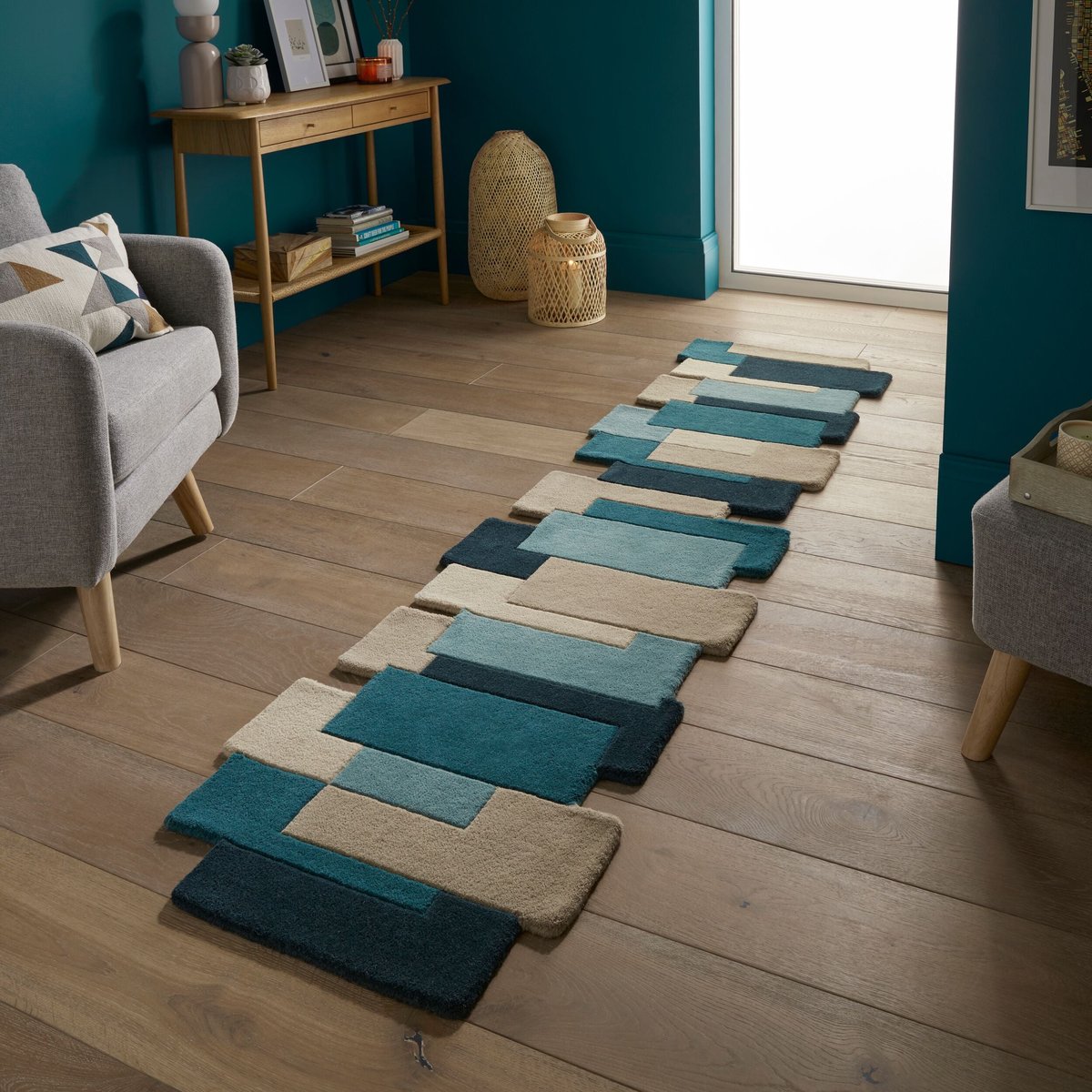 Tapis de couloir en laine COLLAGE bleu, FLAIR RUGS