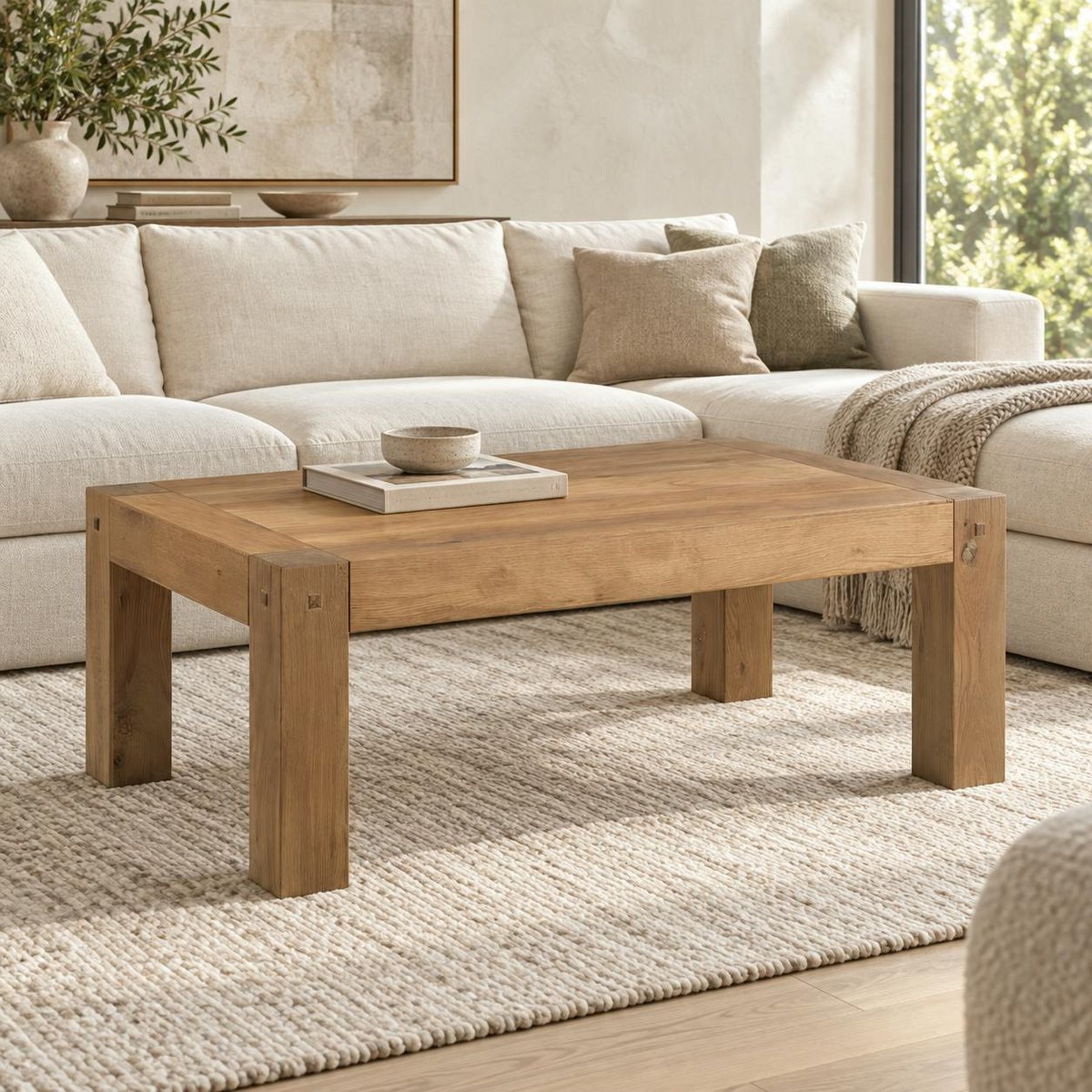 Table basse rectangulaire chêne massif naturel finition huilée 120x70cm FJORD bois naturel, PIER IMPORT