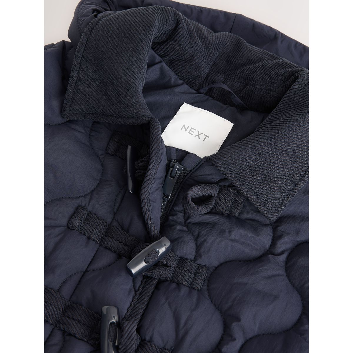 Duffle-coat déperlant à col en velours côtelé bleu marine, NEXT