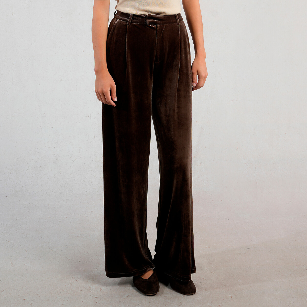 Velour Wide Leg Trousers brown, MOLLY BRACKEN