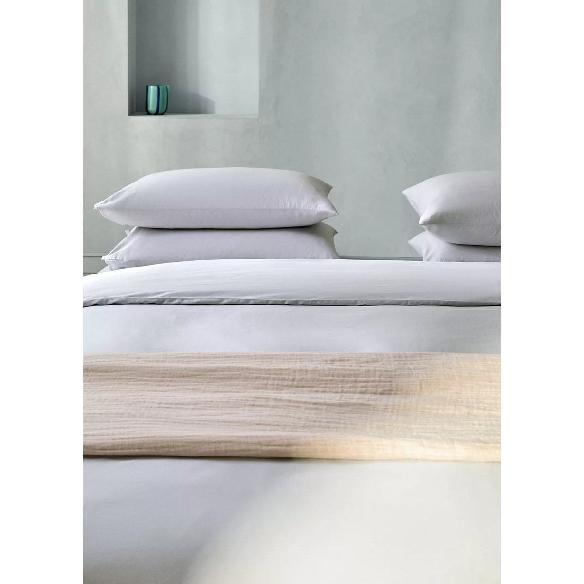 Housse de couette en satin double surpiqûre Lit 135/140 cm violet clair/pastel, MANGO HOME