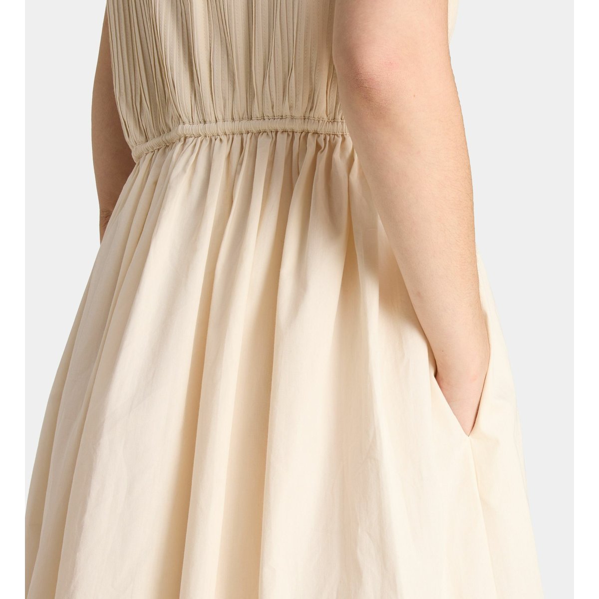 Robe déesse évasée mi-longue en coton beige clair, GALERIES LAFAYETTE