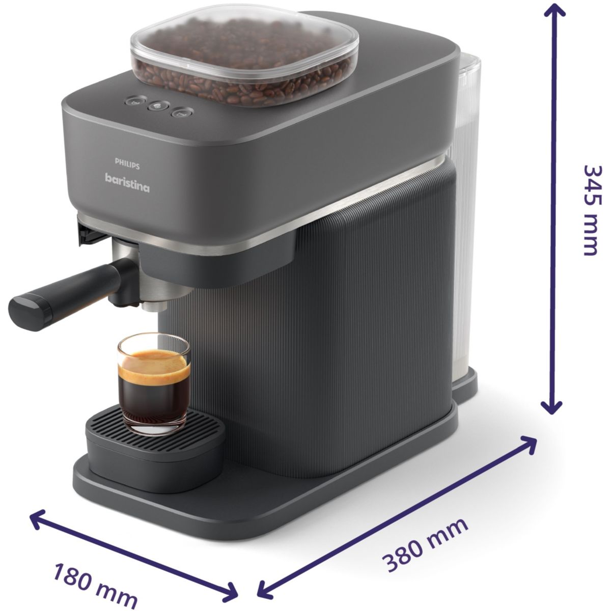Machine à expresso Baristina BAR303/60 cafetière à grain Noire + mousseur à Lait couleur unique, PHILIPS