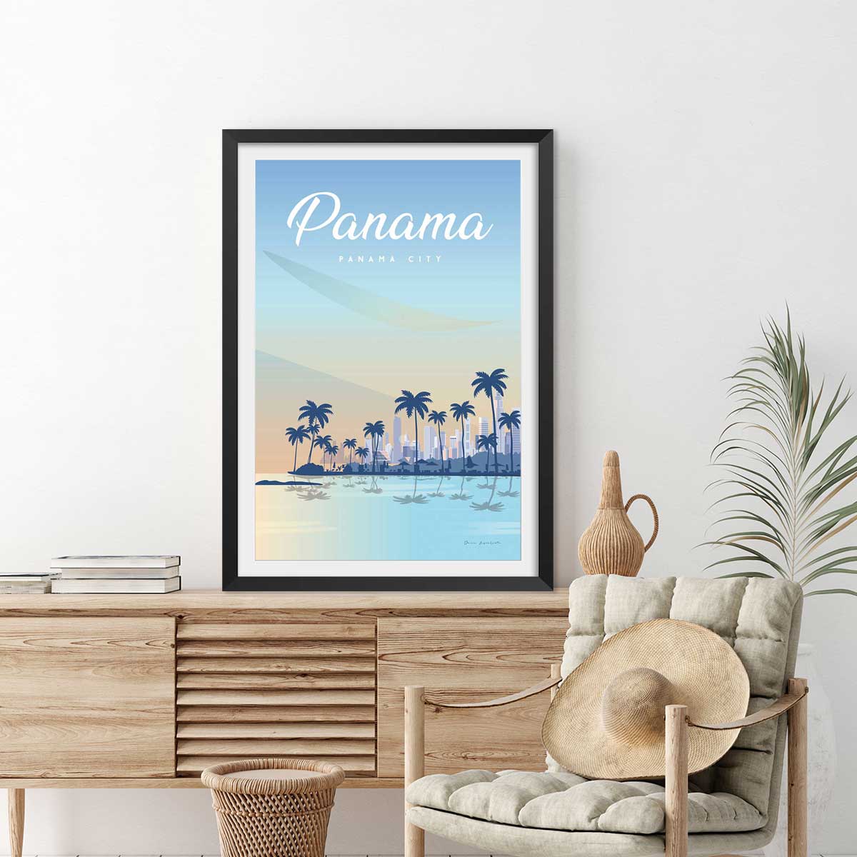 Affiche voyage Panama city affiche + cadre en bois - noir, HEXOA
