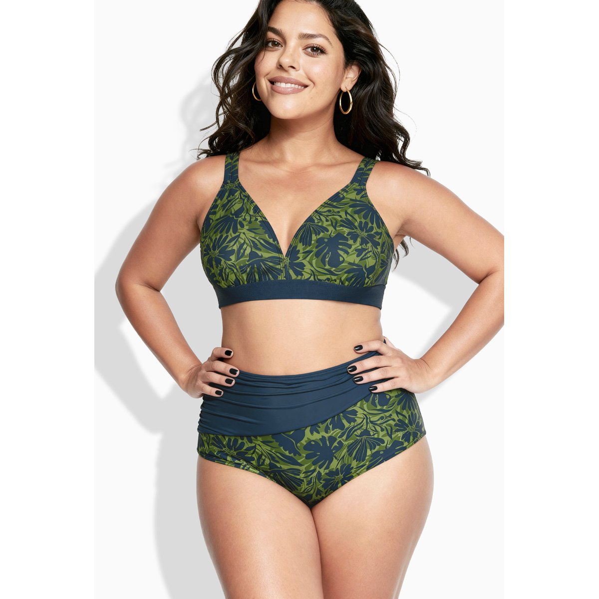 Bikini à fleurs, sans bonnets souples bleu foncé, ULLA POPKEN