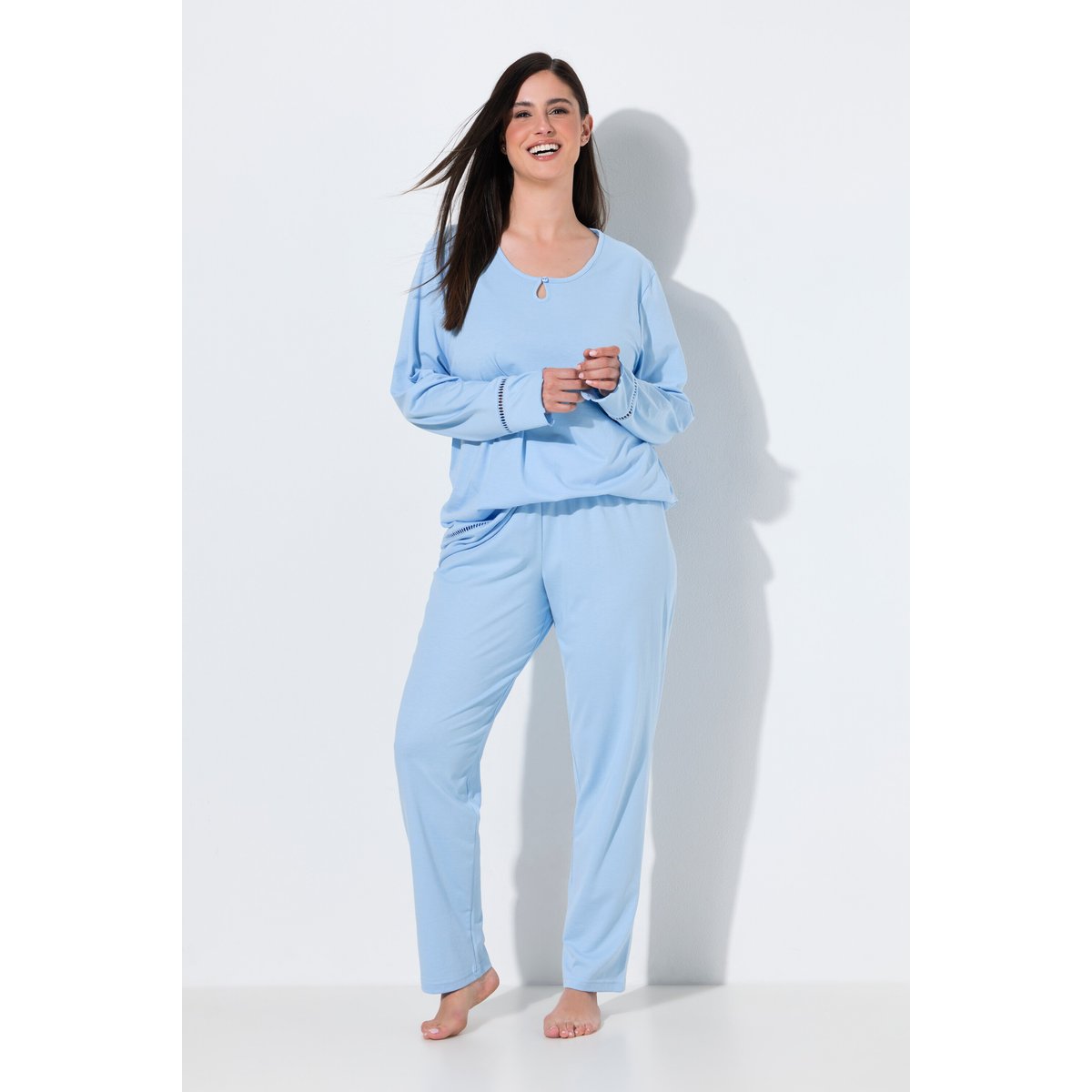Pyjama à col rond et manches longues glace bleue, ULLA POPKEN