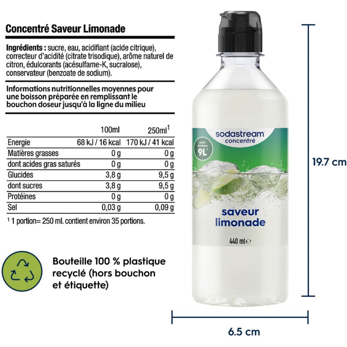 Concentré LIMONADE 440ml couleur unique, SODASTREAM