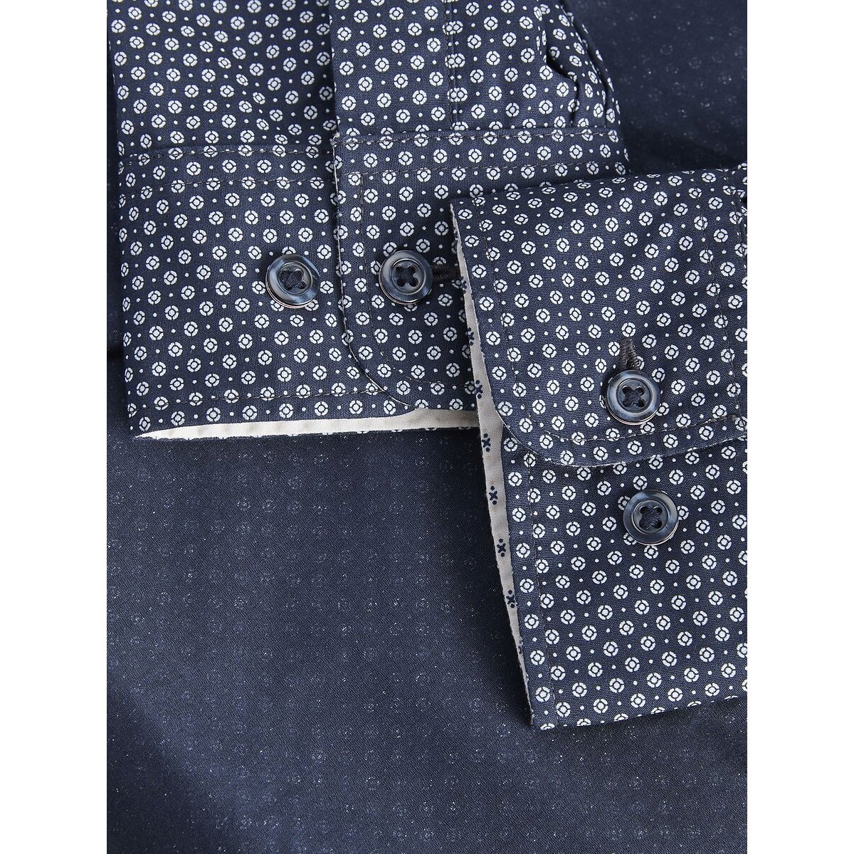 Chemise imprimée micro-motifs, manches longues imprimé bleu foncé, JACK & JONES