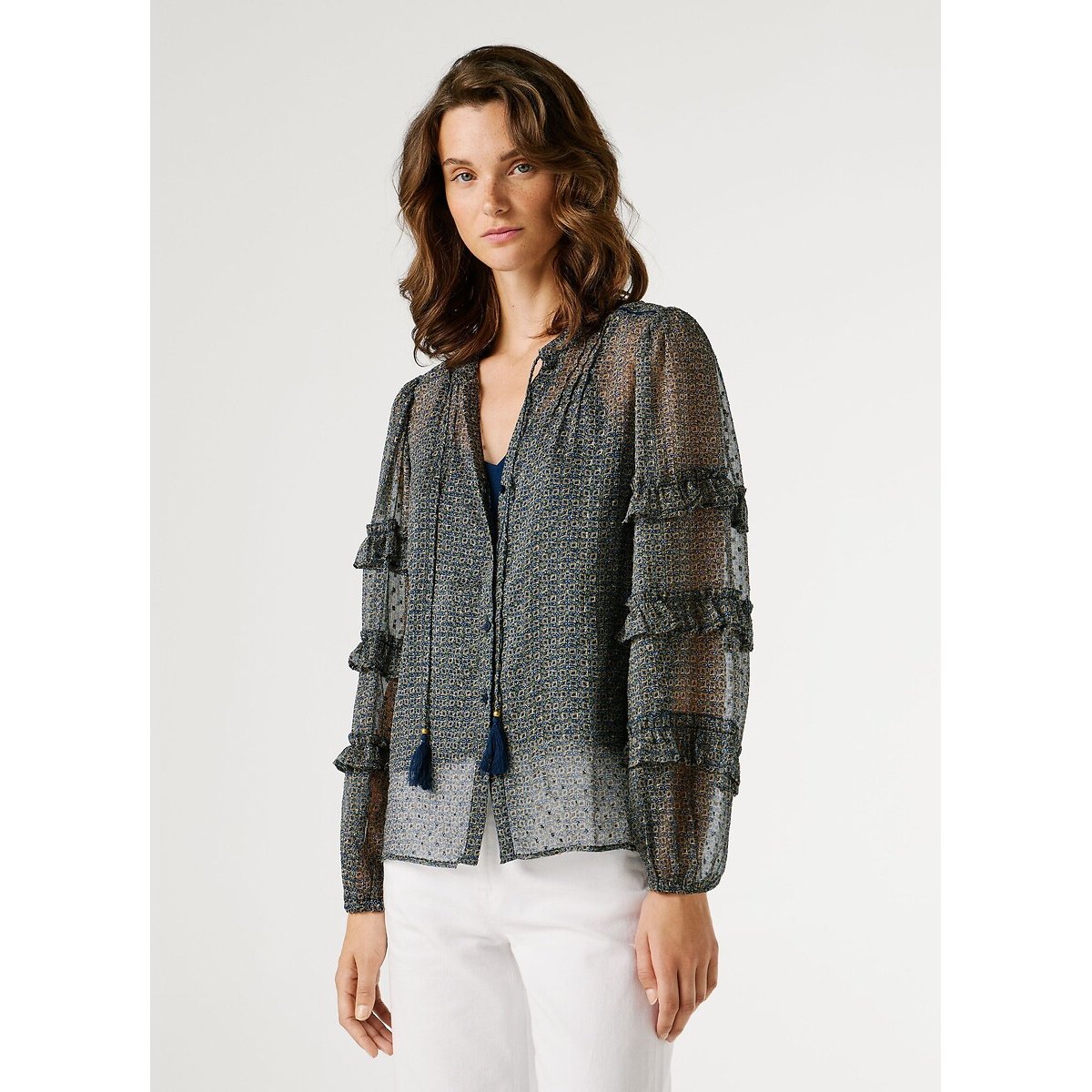 Printed Long Sleeve Blouse blue print, PEPE JEANS