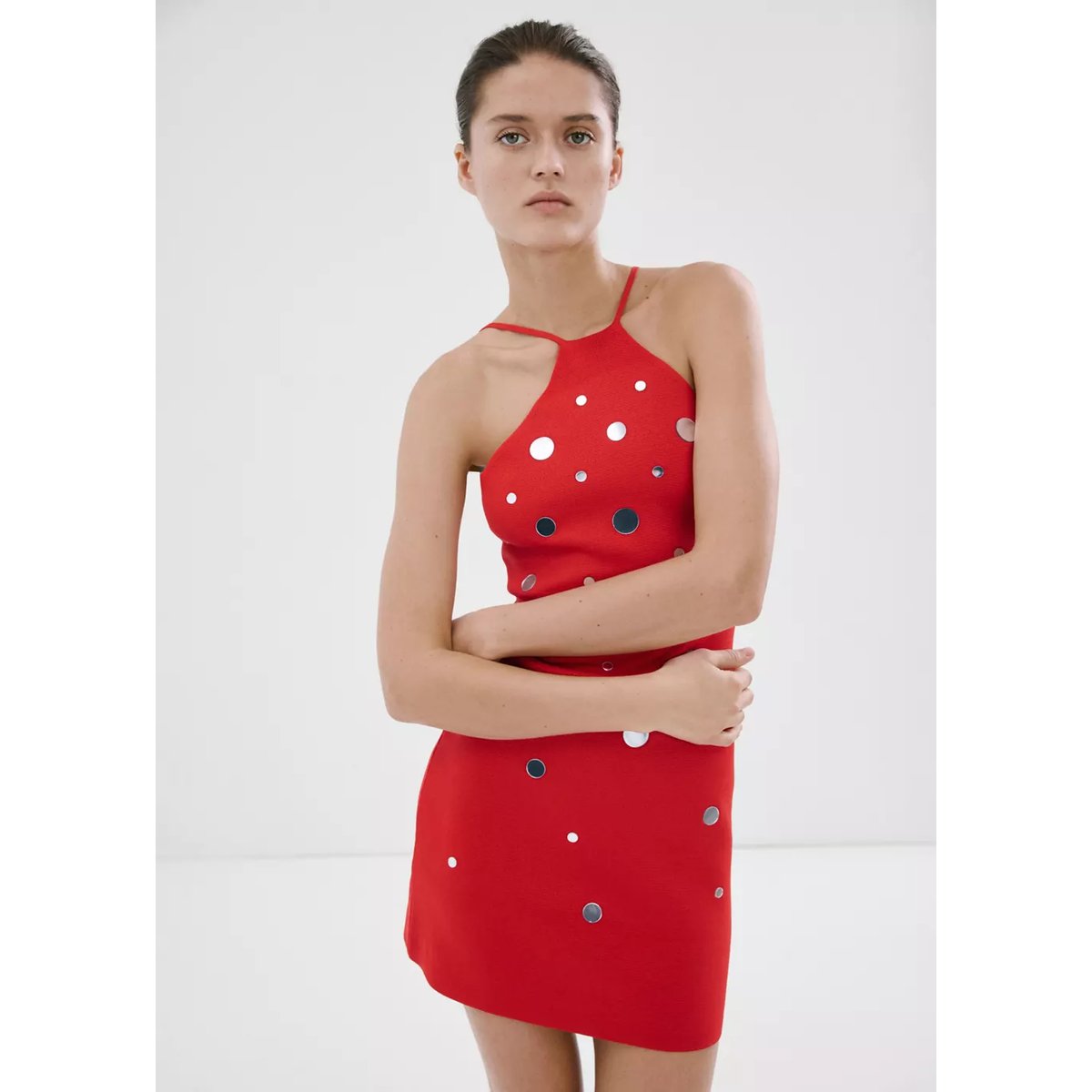 Robe maille emmanchures américaines rouge, MANGO