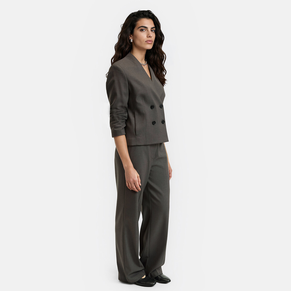 Pantalon large, à taille haute gris chiné, LA REDOUTE COLLECTIONS