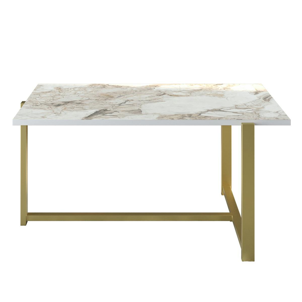Table basse rectangulaire effet marbre pied en T doré MARFA blanc, PIER IMPORT