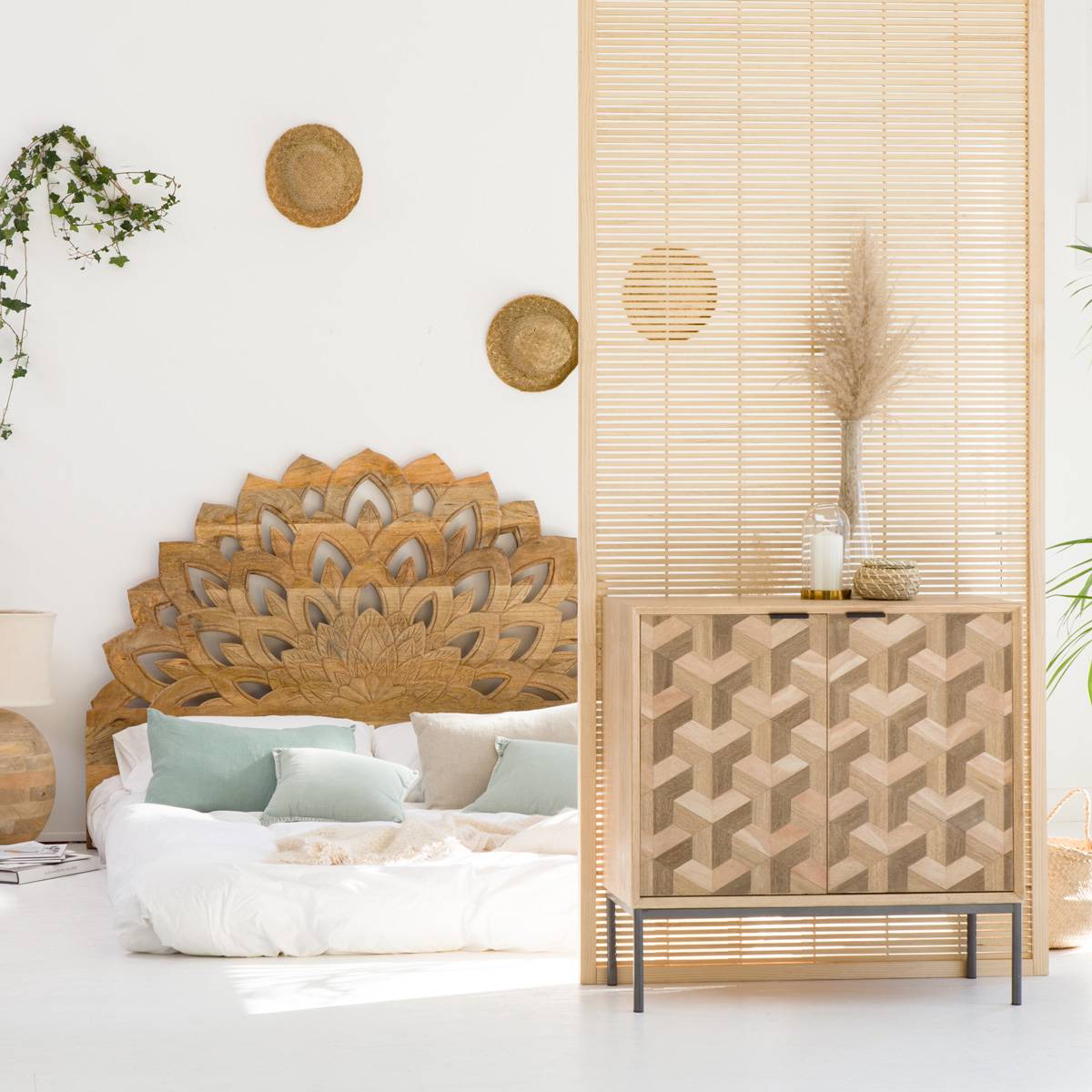Tête de lit en bois de manguier VALENTINA bois clair, MADE IN MEUBLES