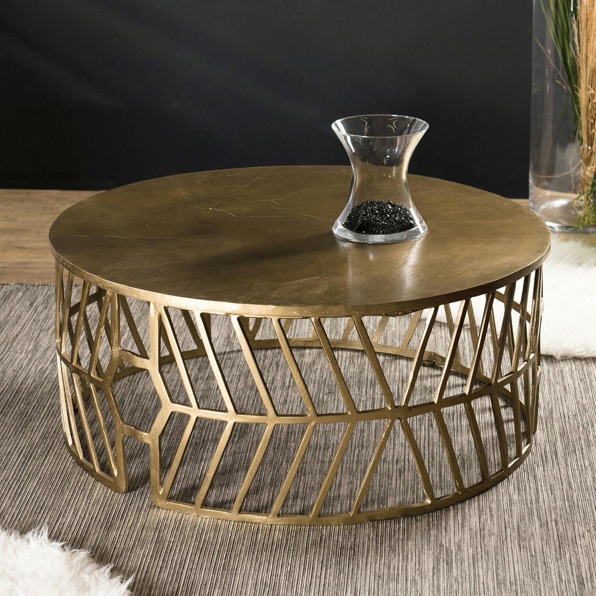 Table basse ronde design 89cm métal doré style contemporain ZALA doré, PIER IMPORT