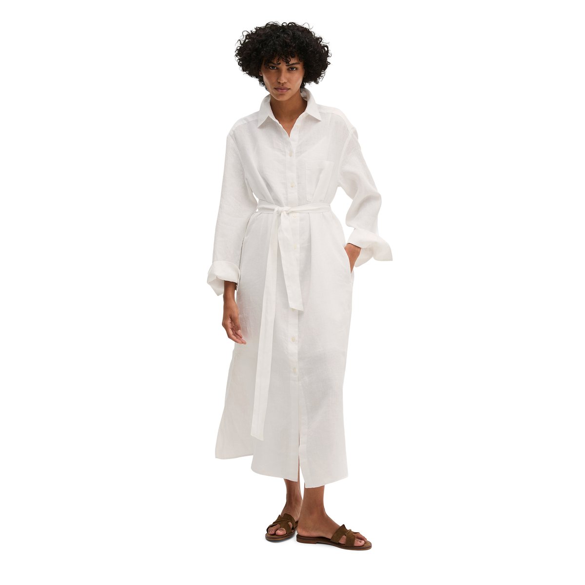 Robe-chemise en lin wide avec bandeau à la taille blanc, MARC O'POLO