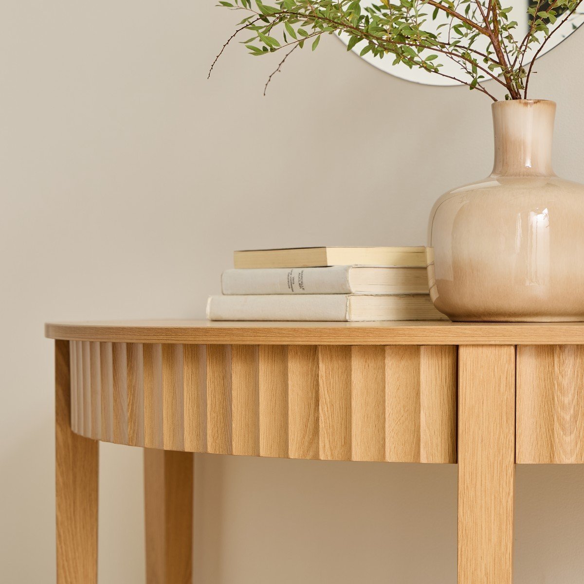 Console arrondie avec effet vague à 2 niveaux H76 cm - BOLOGNE bois clair, CALICOSY