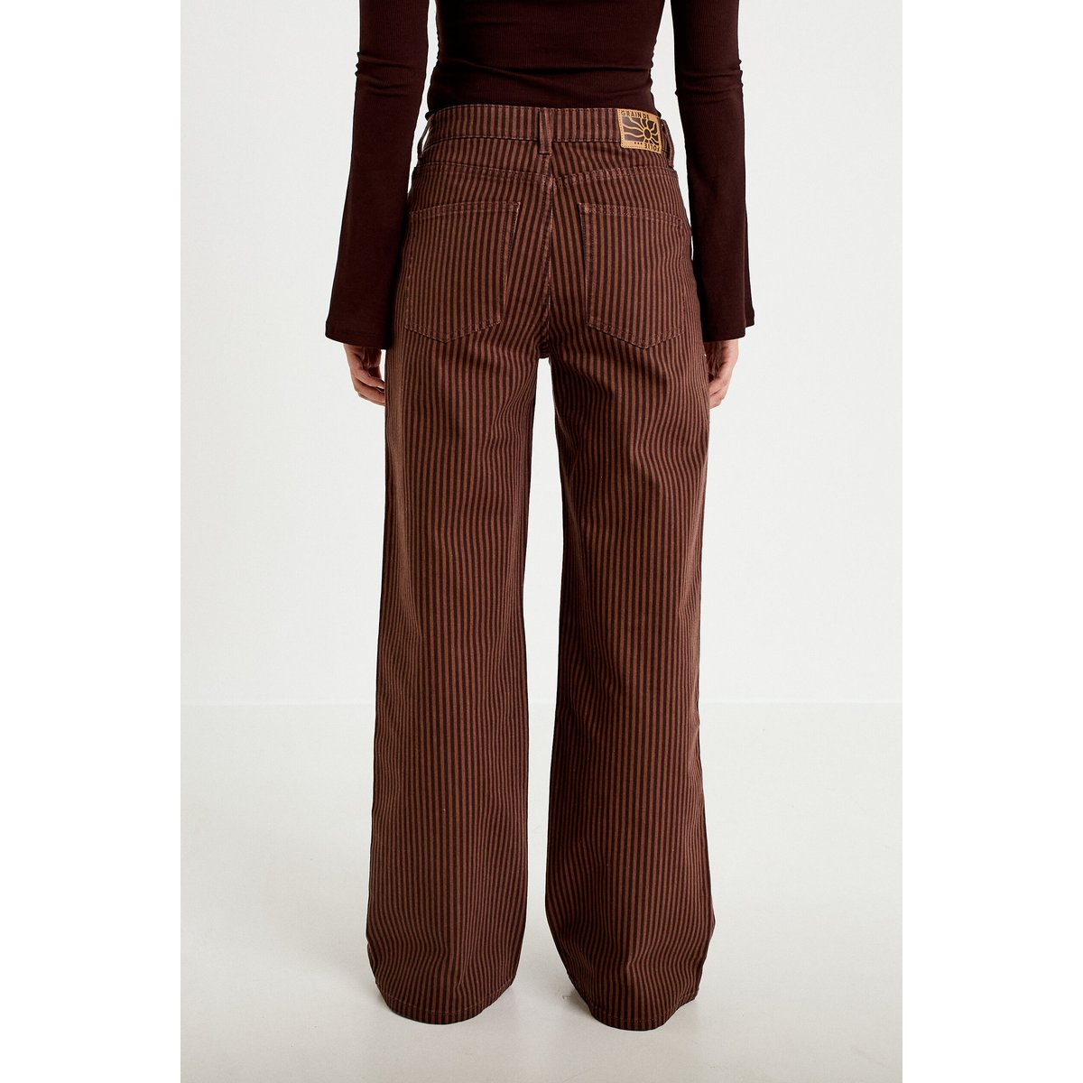 Jean wide leg rayé taille haute marron, CACHE CACHE