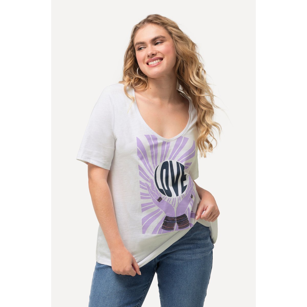 T-shirt à paillettes blanc neige, ULLA POPKEN