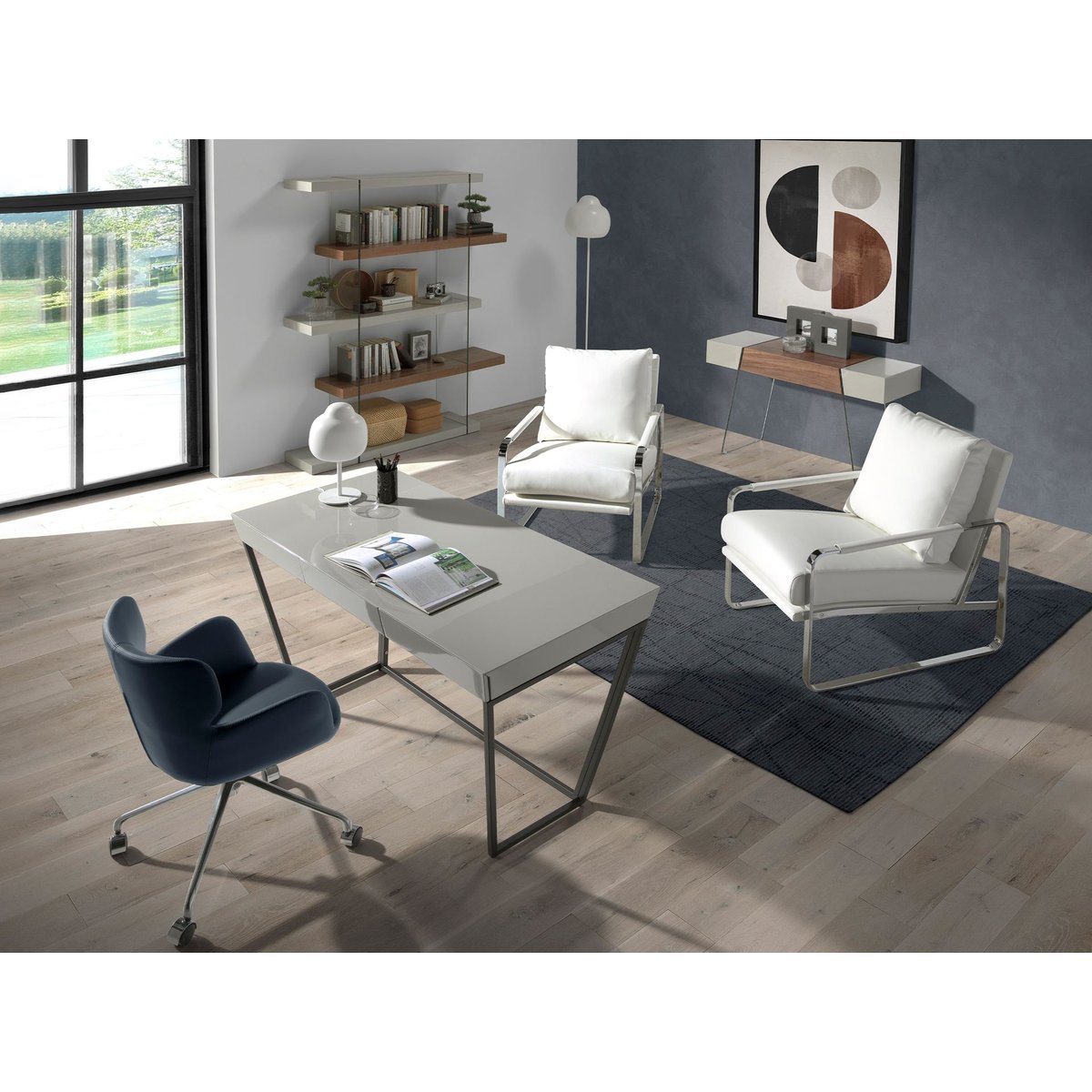Chaise de bureau pivotant en similicuir bleu bleu | acier, ANGEL CERDA