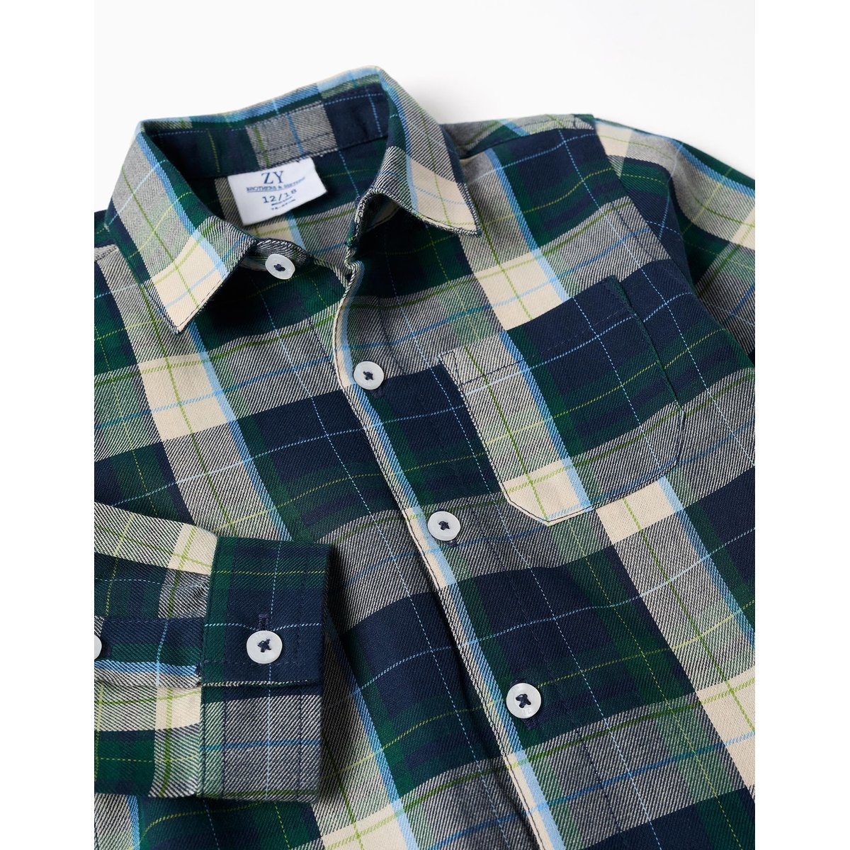 Chemise en coton à manches longues à carreaux B&S bleu foncé, ZIPPY