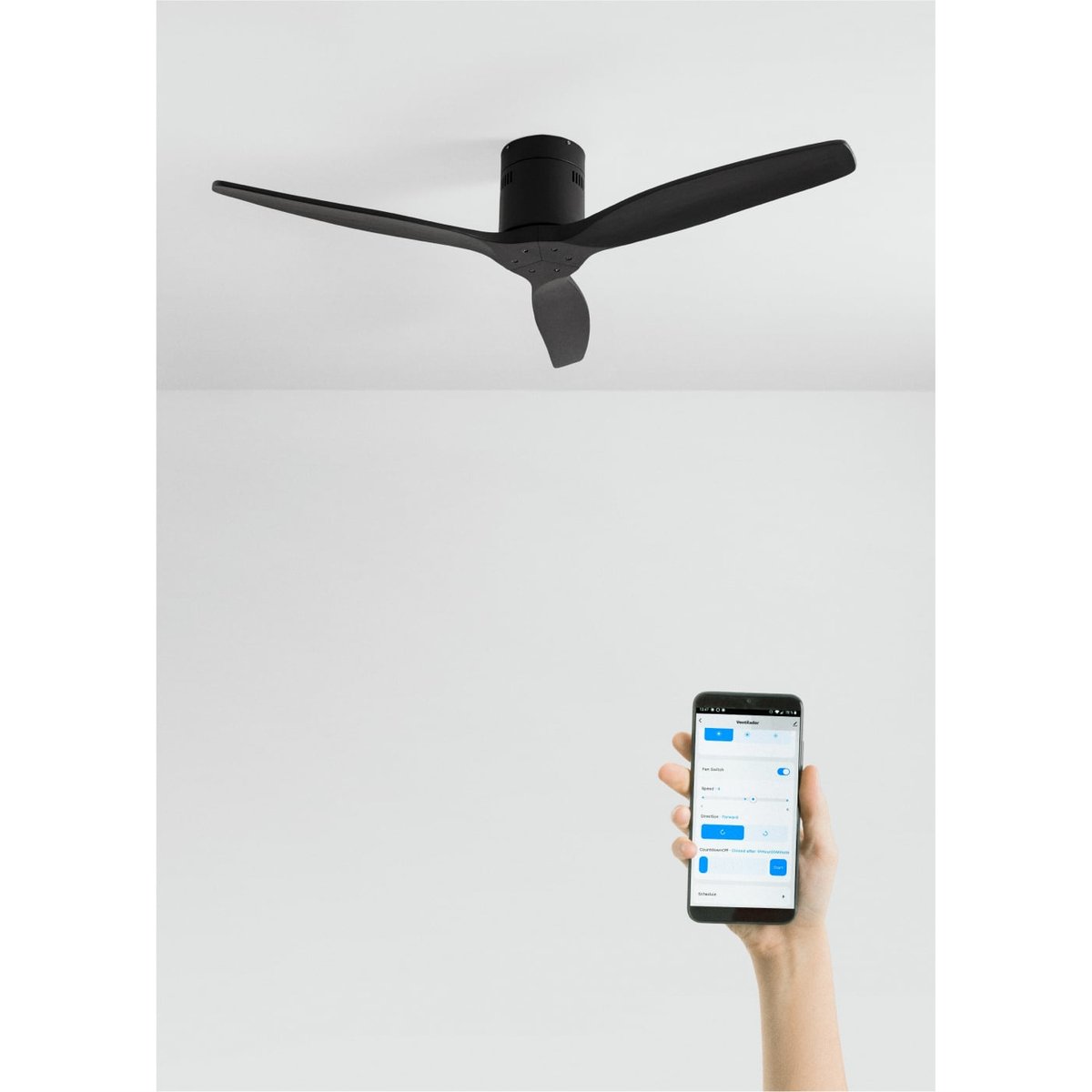 Ventilateur de plafond 40W sans lumière avec Wi-Fi WIND CALM NATURAL WOOD noir/noir, CREATE