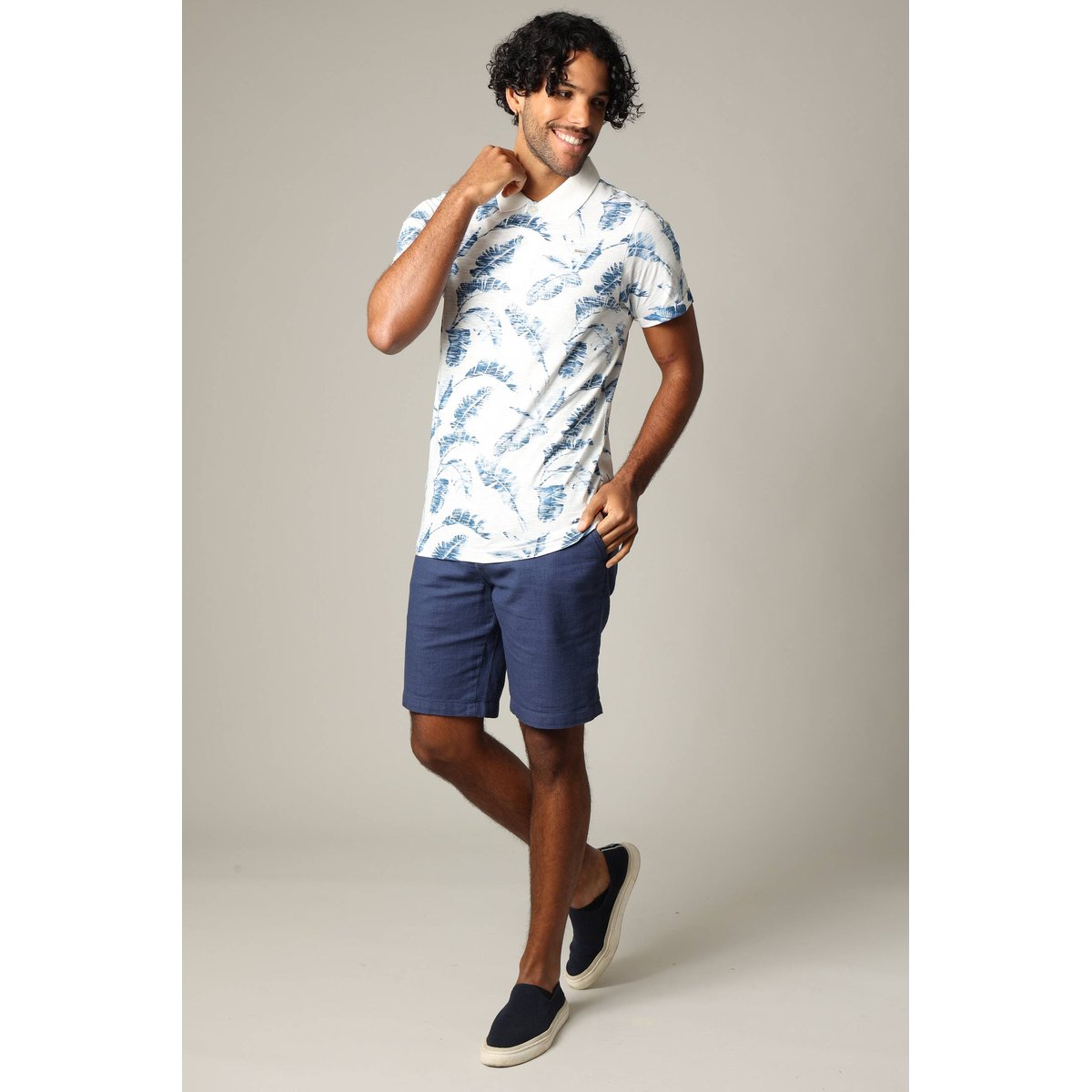 Polo homme dennis en coton avec imprimé feuilles DENNIS cobalt, DEELUXE