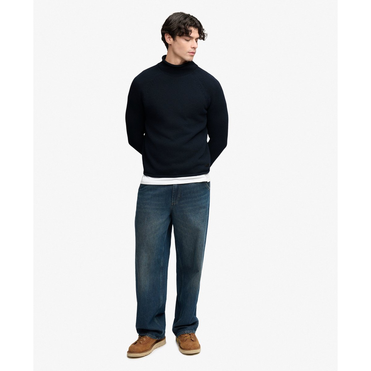 Pull à Bords Roulés Coupe Décontractée bleu marine nautique, SUPERDRY